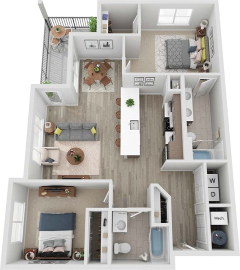 Floor plan for 2 beds, 2 baths, 1082 sqft